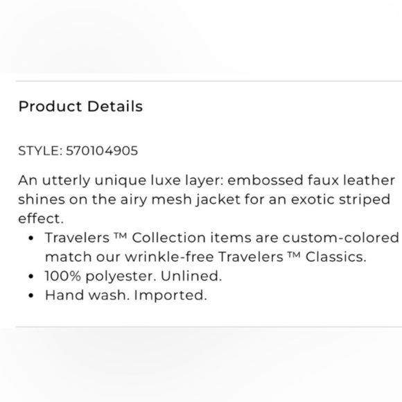 Chico’s Travelers Silver Faux Leather Margo Open Front Jacket size Large (2) - Picture 11 of 12